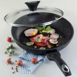 Пательня з мармуровим покриттям і кришкою  Tiross TS-1255P 26cm Пательня з мармуровим покриттям і кришкою  Tiross TS-1255P 26cm